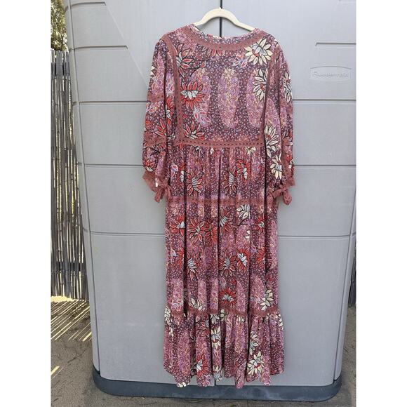 Free People Maxi Kimono Sheer Floral Rose Combo Robe Duster Cover-Up Sz M/L Boho - Picture 13 of 16